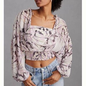Anthropologie purple motif womens xs lavender lilac romantic crop top blouse